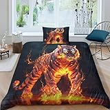 Cómo se llama la tela que no se arruga: Descubre los mejores tejidos Tigre en Llamas 3D Juego De Ropa De Cama Juego Nórdica Animal arbusto Funda De Edredón con 2 Piezas Funda De Colcha para Niños Cierre De Cremallera Microfibra Suave Single(135x200cm)