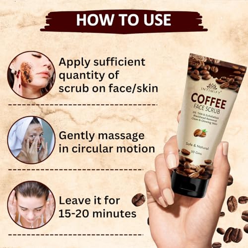 Image of INTIMIFY Coffee Face Scrub For Glowing Skin, Provides Exfoliation and Skin Refresh, Removes Dead Skin, Blackheads, for Women & Men - 100g