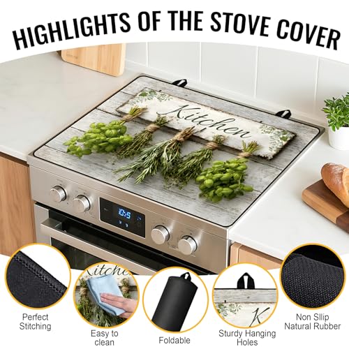 Image of NYZE Stove Cover for Electric and Glass Stove Tops 3-in-1 Stove Mat, Heat Resistant Counter Protector Mat, Non-Slip Surface & Drying Rack (Herb, 28.5 inchLx20.5 inchW)