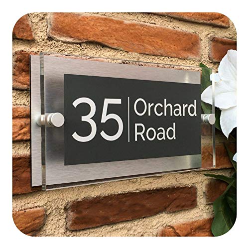 Modern Personalised House Number Plaques Door Sign Rectangle, Anthracite Grey