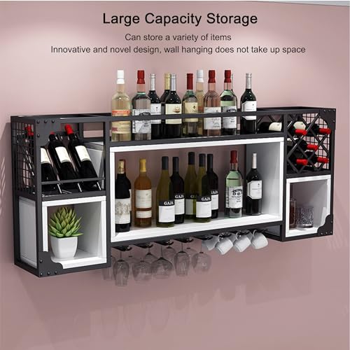 Botellero metálico de Pared con Soporte para Copas: Mueble para licores Que Ahorra Espacio y Permite organizar Botellas de Whisky y Vino.