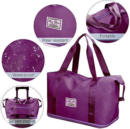 Image of Nylon Duffle Bag for Travelling |Waterproof and Large Travel Bag for Women's Luggage | Expandable & Multipurpose Large Capacity Weekender Carry Bag (Wine)