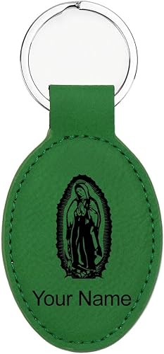 Miniatura 190 de LaserGram Llavero ovalado, Virgen de Guadalupe, grabado personalizado incluido (rústico con oro)