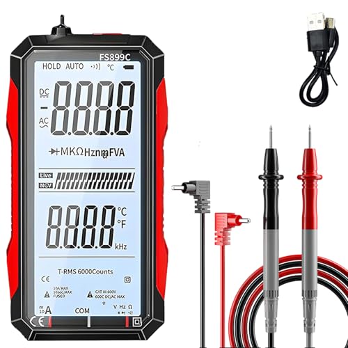 Getoverfinish FS899L Digital Multimeter with True RMS, 6000 Counts, USB-C Rechargeable & Color Backlit Display - Auto-Ranging Multimeter for Home, Automotive & Industrial Electrical Testing (FS899C)