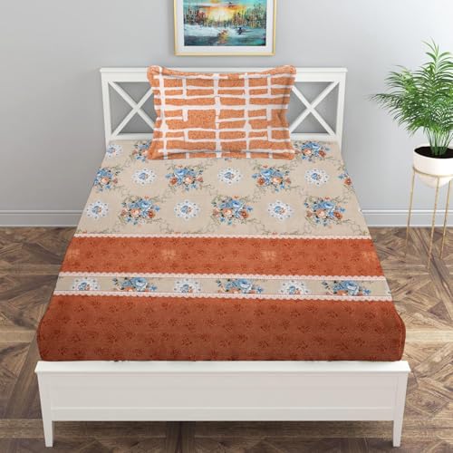 Image of IVAZA Turkish Cotton 280 TC Super Soft Warm Bedsheet Set for Single Size Bed, Durable bedsheet with 1 Pillow Cover Burnt Orange