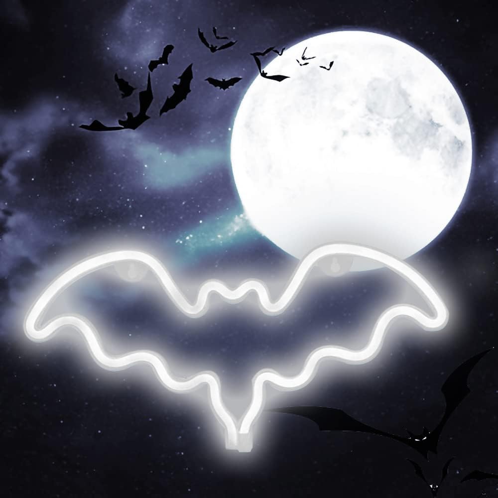 Vicila LED Neon Bat Lights Christmas, Bat Shape Neon Signs Night Lights Battery Operated Desk Table Lamp for Bedroom, Bar, Wall, Nursery Room Decor-Bat(Red)