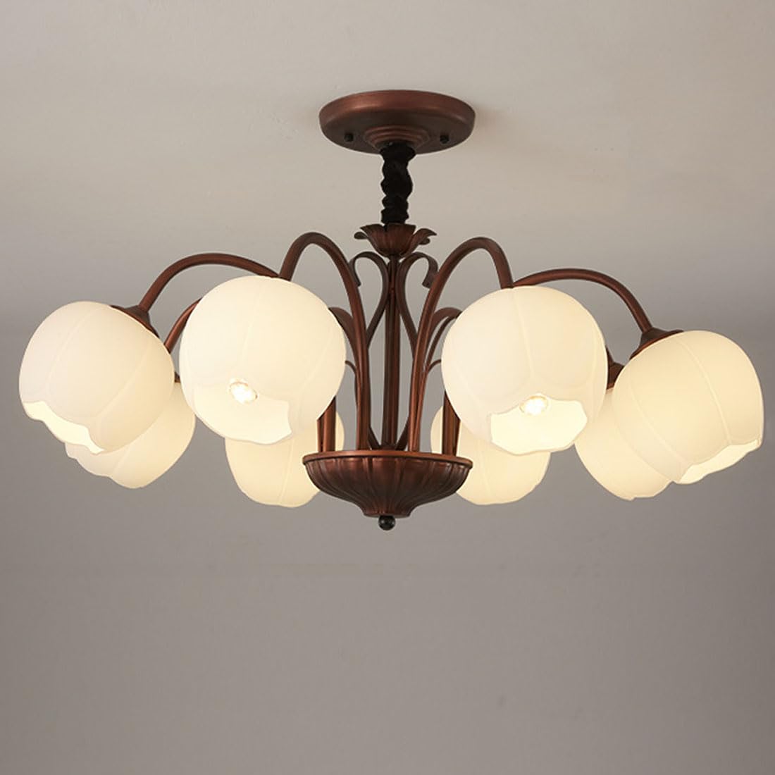 KXEcoLife E27 retro simple country chandelier, American glass ceiling lamp, bedroom for master and living room Dining lighting,8 heads