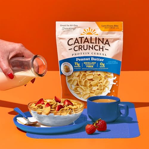 Image of Catalina Crunch Protein Cereal - Sugar Free Breakfast Cereal with 11g of Protein - Excellent Source of Fiber - Gluten Free - Peanut Butter - 8 oz. Bag (Pack of 2)