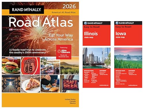 2026 Road Atlas with Easy to Read Illinois & Iowa State Maps