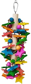 Hanging Parrot Foraging Toys - Chewable Natural Wood Bird Cage Toys | Decorative Cage Pendant with Metal Hook for Cockatiel, Macaw, Parakeet, budgi | Engaging Chew & Play Toy for Small Large Birds