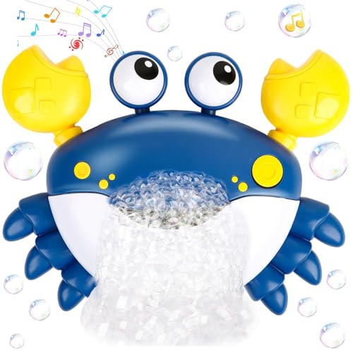Baby Bath Toy Automatic Crab Bubble Maker Bath Toys for Toddler Kids Bubble Machine with 12 Music Sensory Shower Toy for 1-6 Year Olds Fun Bathtub Toys Gift for Boys Girls (Blue)