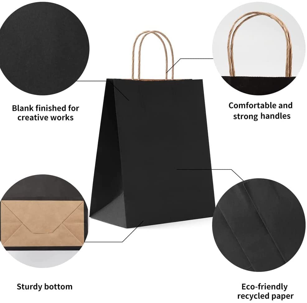 20 Sacchetti Di Carta Neri Con Manico Weifeng: Eleganti E Resistenti Per Regali E Shopping, 30x12x23cm
