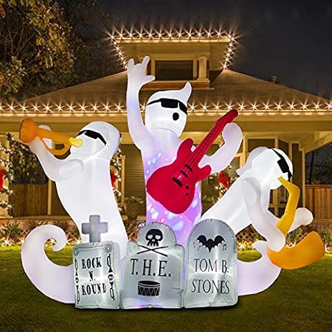 PARAYOYO 7Ft High Halloween Inflatable Decorations Ghost Rocking Band Guitarist Drummer Gravestone Tombstone with Flash Lights Blow up for Carnival Party Outdoor Yard Lawn Decoration Cover