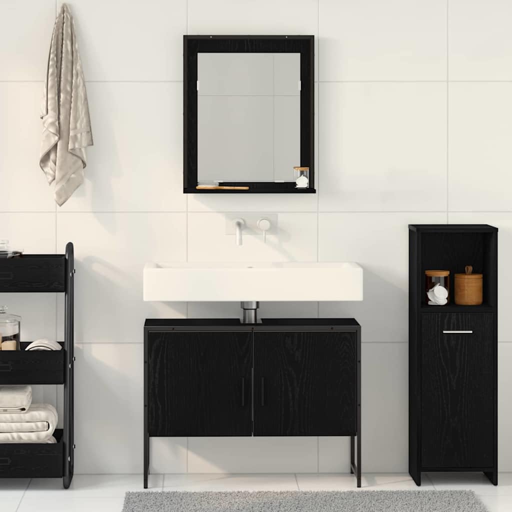 Juego Muebles de baño 2 piezas Negro Madera procesada