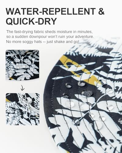 Image of Printed Bucket Hat UPF 50+ Quick-Dry Breathable Sun Hat, Roll-Up Brim Boonie Hat with Adjustable Fit for Beach Hiking Fishing
