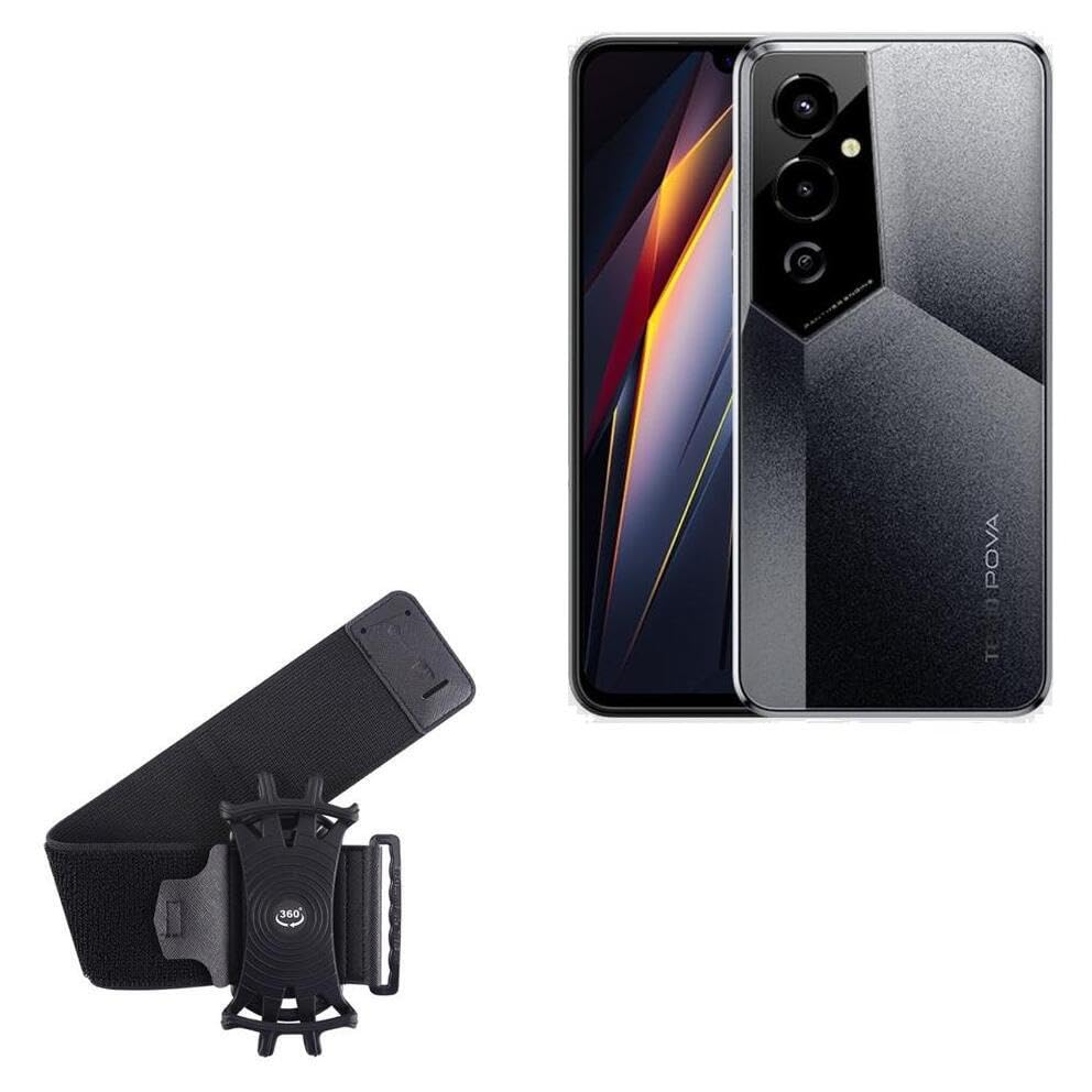 BoxWave Holster Compatible with Tecno Pova 4 Pro - ActiveStretch Sport Armband, Adjustable Armband for Workout and Running - Jet Black