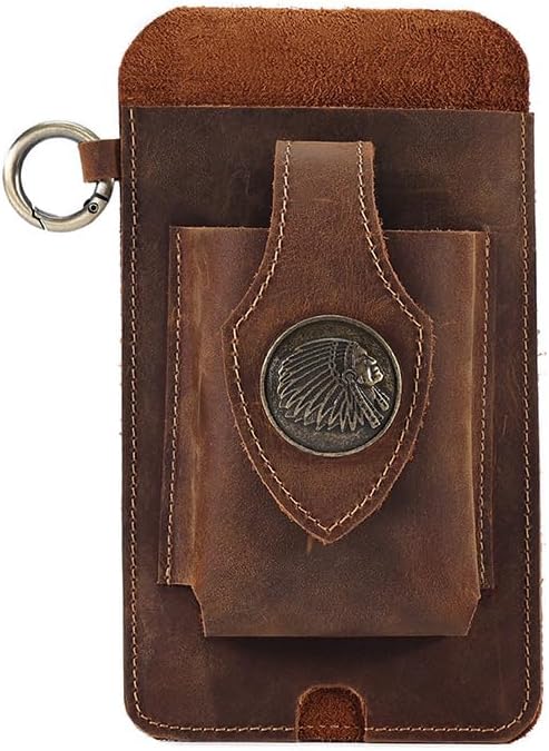 Genuine Leather Belt Phone Holster for Men Leather Phone Pouch Universal Belt Clip Case for iPhone Samsung Vintage Bag (Brown)