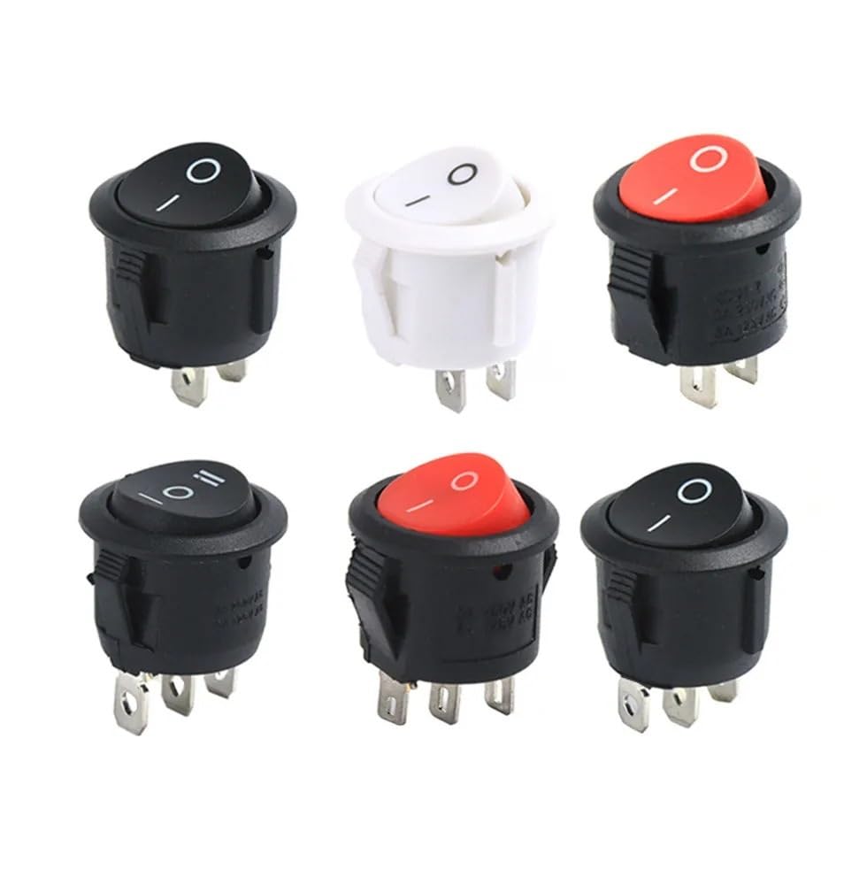 1/2/5/10 PCS Rosso Nero Bianco ON/OFF Rotondo Interruttore A Levetta A Bilanciere 6A/250VAC 10A 125VAC Interruttore A Pulsante In Plastica 2 PIN 3 PIN KCD1(3PIN ON-OFF Black,1PCS)