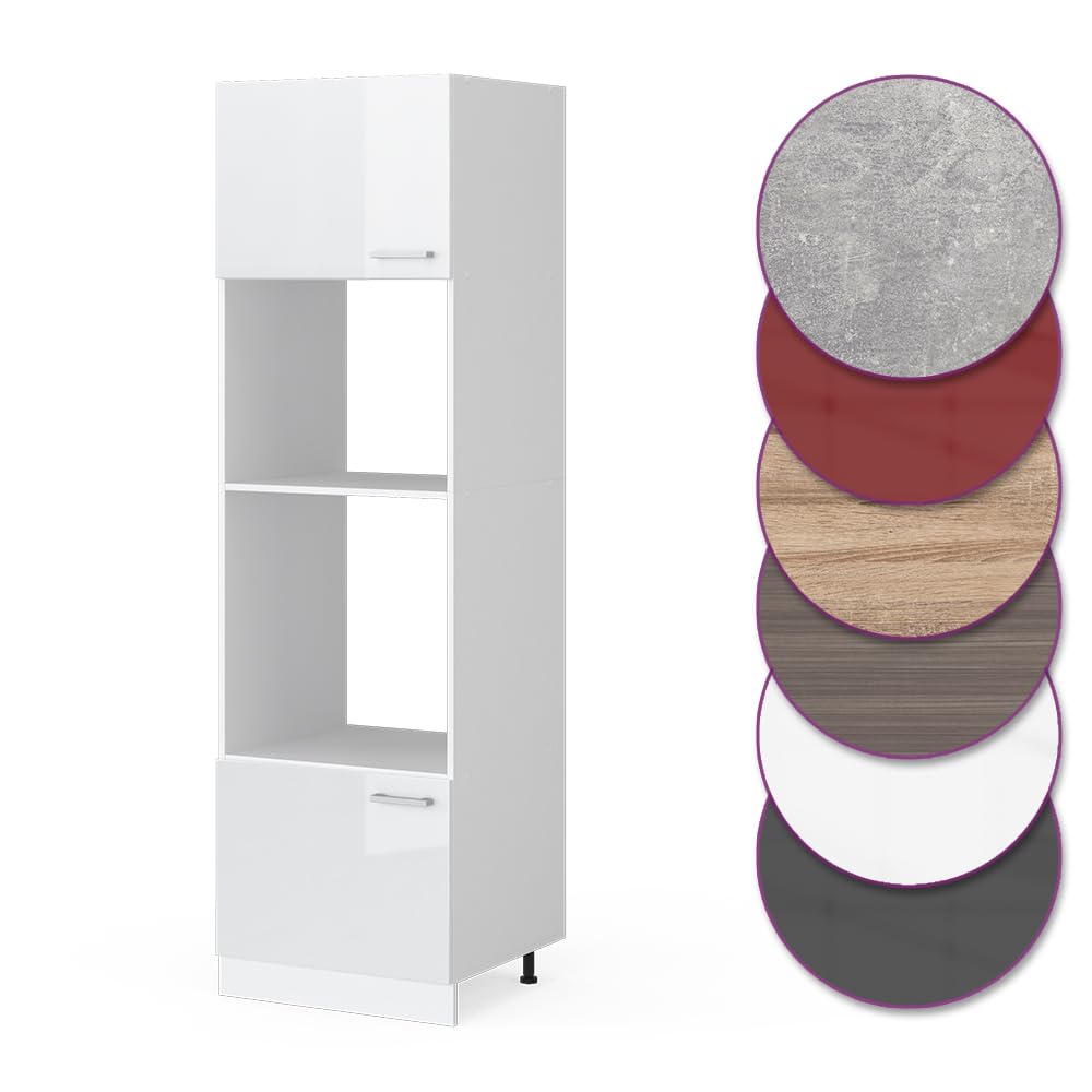 Vicco Mobile cucina microonde R-Line, Bianco lucido, 60 cm, per la libera combinazione all'interno di sistemi cucina modulari