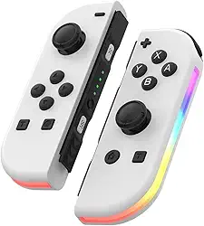 Wireless RGB Joy-Con Controller for Switch/OLED, Vibration Motion Sensor, Bluetooth, Type-C, 12 Color Options (White)