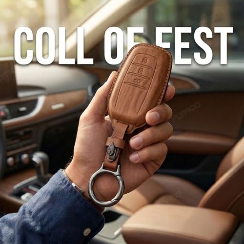 Image of Wooden PU Leather Key Cover Compatible with Toyota Fortuner | Fortuner Legender, Innova Hycross | Invicto 3 Button Smart Key Stylish wooden Texture & Durable Premium PU Leather Protection