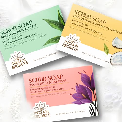 Image of Kojic Acid & Saffron Detan Scrub Soap With Turmeric & Niacinamide | Skin Brightening Soap | Dark Spots, Pigmentation & Tan Removal Bathing Soap For Men & Women