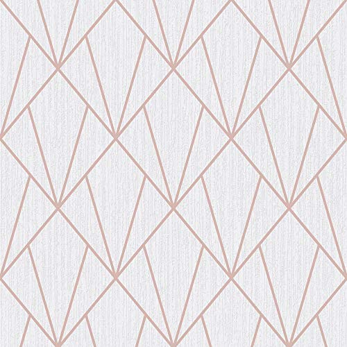 Muriva Indra Geometric Glitter Wallpaper Rose Gold (154102), Gold,rose, 53 x 1005 cm