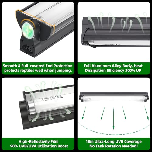 Image of T8 UVB Reptile Light Fixture HO UVB Bulb Lighting Combo Kit with 18 Inch 15 Watt UVB 10.0 Fluorescent Bulb,Reptile Strip Light UVA UVB Desert Lamp Pet Habitat Light for Reptiles Amphibian-T8 15W G13