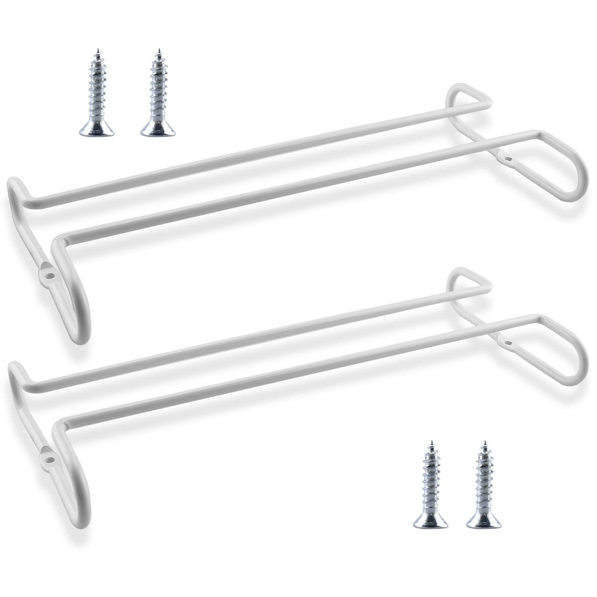 Enenes Wine Glass Rack, 2 Pack Stemware Rack, 10.3 Inch Metal Metal Hanging Wine Glass Rack Under Cabinet Wine Glass Holder Hanging Stemware Holder for Cabinet Kitchen Bar (White-2PCS)