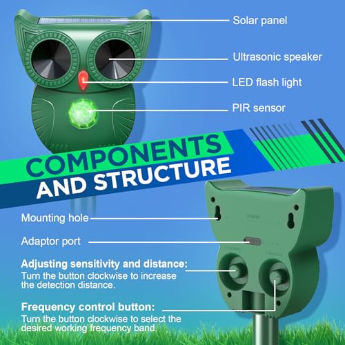 Cat Repellent For Gardens Uk, 5 Adjustable Modes Ultrasonic Cat Repeller With Led Flash And 2 Ways To Use, Usb Charging And Waterproof Solar Cat Repellent Ultrasonic For Cats, Dogs, Birds And Foxes - 6