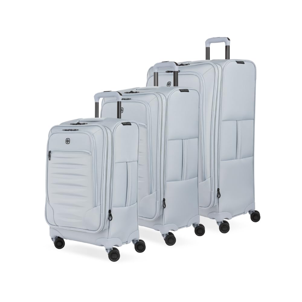 ( only 2 )SwissGear Opulence Softside Expandable Luggage with Spinner Wheels, Light Blue, 3-Piece Set (21/25/29)