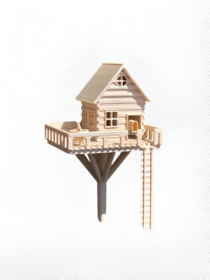 3D CUBES Plastic Treehouse Model Kit, DIY Log Cabin with Ladder and Balcony, Decorative Display Piece,Figure Toy,Multicolor-image-38