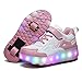 Größe 28-43 Roller Turnschuhe für Kinder Jungen LED leuchten Schuhe mit Doppel Wheels USB-Lade Skate-Schuhe für Kinder Jungen Mädchen,Rosa,43