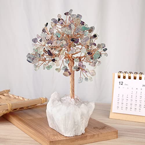 mookaitedecor Natural Fluorite Crystal Tree of Life Ornament for Home Reiki Healing Crystal Money Tree Stone Bonsai Tree with Clear Quartz Base Feng Shui Ornament Gift for Wealth Good Luck - Image 3