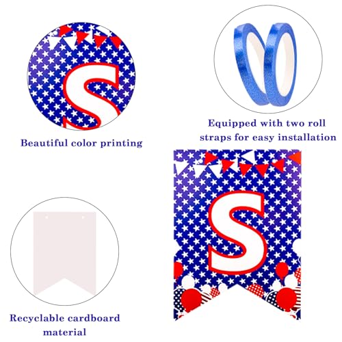Image of 4th of July Banner - 4th of July Decorations for Independence Day, Red White and Blue Decorations for Fourth of July Party Patriotic Decor Indoor Outdoor
