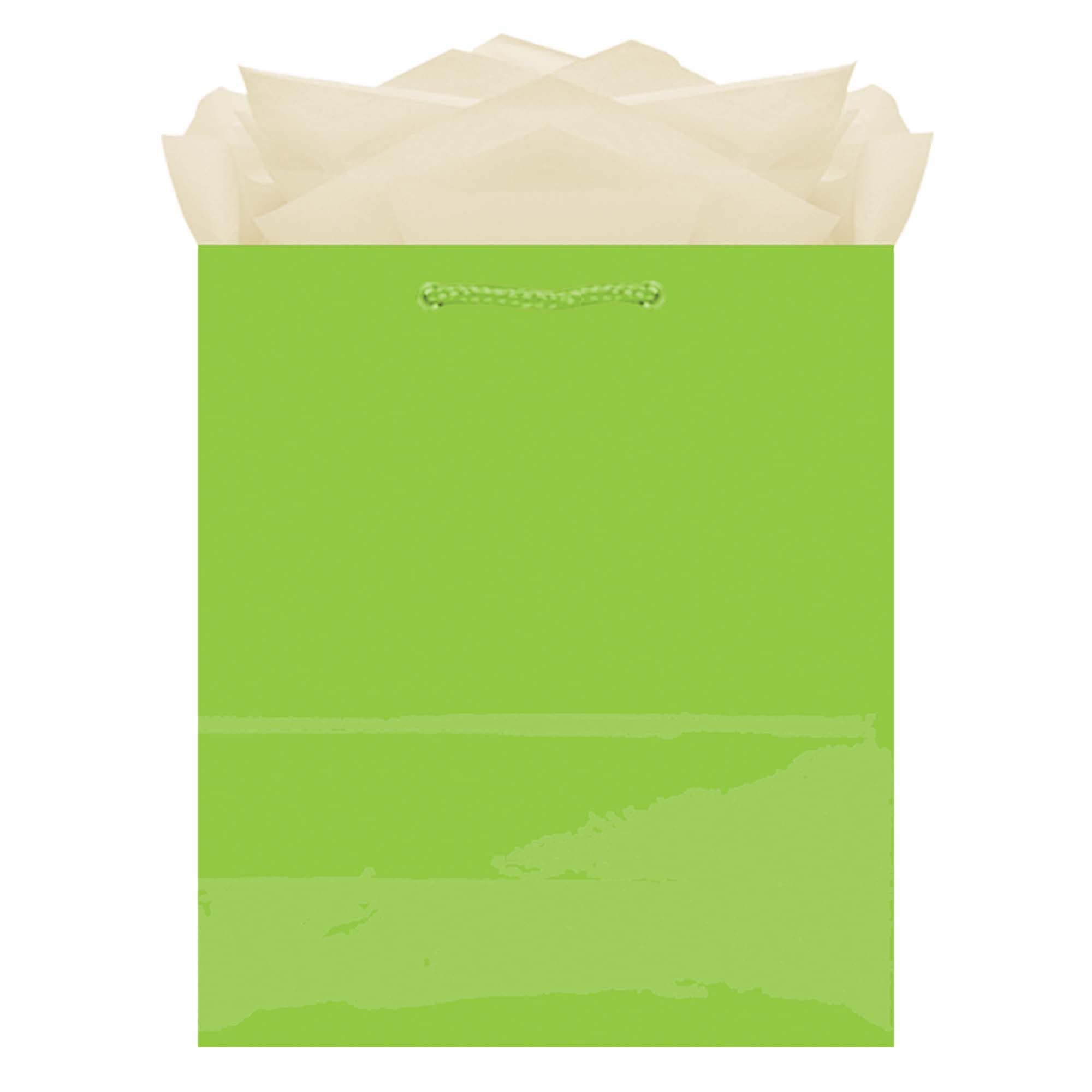 Vibrant Solid Glossy Medium Bag - 9.5"H x 7.75"W x 4.5" (1 Pc.) - Sturdy, Eye-Catching & Eco-Friendly - Ideal for Events, Celebrations & Gifting, Kiwi Green