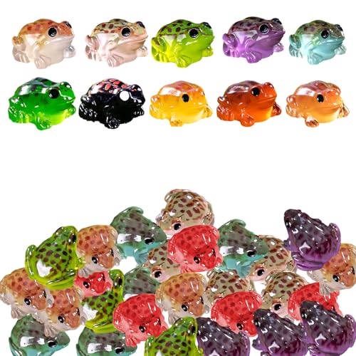 50Pcs Glow in The Dark Mini Frogs 10 Colors Luminous Tiny Frog Figurines for Potted Plant Accents Terrarium Decor Dashboard Ornaments Party Favors DIY Crafts and Frog Gifts