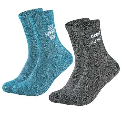 CL&MH 2 pièces Jolie Motif de broderie Chaussettes à Paillettes,Chaussettes MARSEILLE à Paillettes,Super chaussettes paillettes et message rigolo,Colorées...