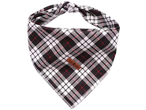 Lionet Paws Dog Bandana Washable Cotton Handkerchief Scarf Triangle Bandana for Small Medium Large Dogs Black Grid
