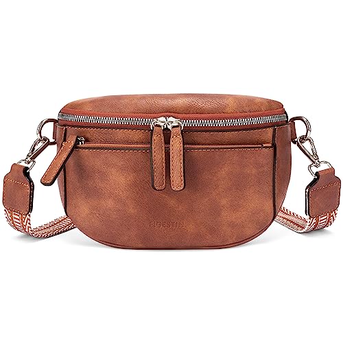 FIGESTIN Bauchtasche Damen, PU Leder Crossbody Bag Damen Breiter Gurt,...