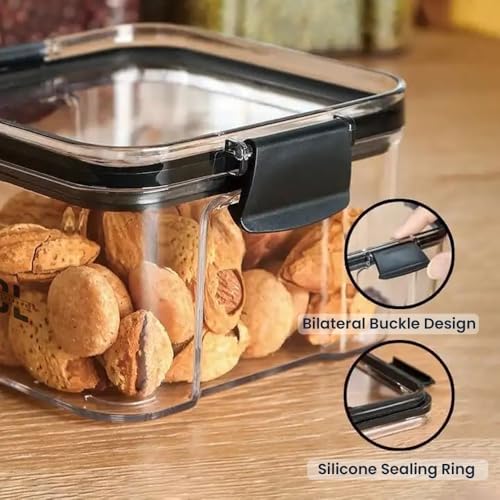Image of Lock Container Plastic Jar Set of 6 (500 Ml Each) | Airtight Lock Mechanism Kitchen Storage Containers | BPA Free Food Grade Organizer Boxes for Tea, Coffee, Sugar, Dry Fruits