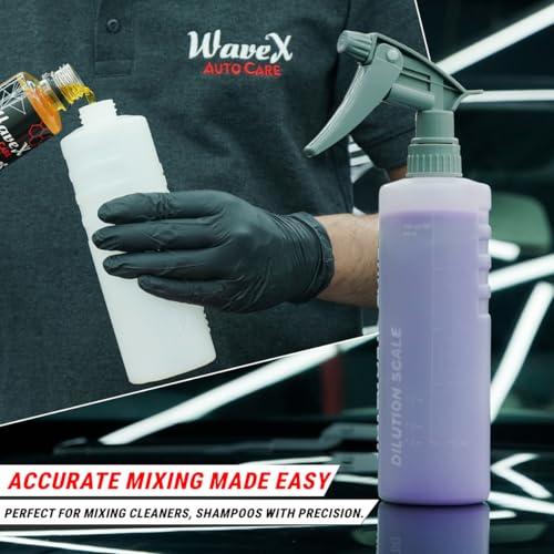 Image of WaveX Empty Spray Bottle 500ml Heavy Duty (Set of 2) | HDPE Chemical Resistant Bottle with Strong Trigger Sprayer | Dilution Scale Engraved | Ideal for Car Detailing, Cleaning & Chemicals
