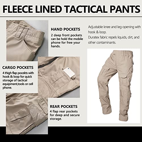 Trgpsg Mens Hiking Pants, Fleece Lined Snowboard Pants, Multi-Pocket Windproof Snow Ski Pants, Soft Shell Warm Winter Pants Jrg3 Khaki 30 #TOP4