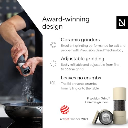 Image of LARS NYSOM Salt and Pepper Grinder Set, Manual Salt and Pepper Mills with Adjustable Ceramic Grinder, Design Spice Shaker Set (Almond Beige)