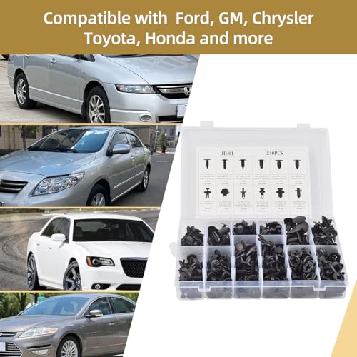 240PCS Bumper Retainer Clips Car Clips Plastic Rivets of 12 Most Popular Sizes Auto Push Pin Rivets Set -Door Trim Panel Fender Clips for GM Ford Toyota Honda Chrysler - Thumbnail 4