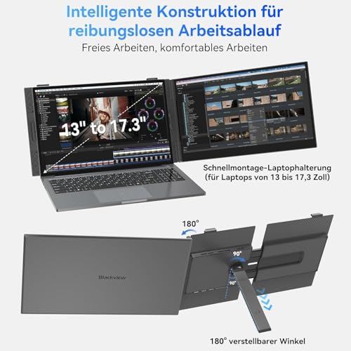 Blackview SCM8 Laptop Monitor Erweiterung 15,6", 100% sRGB Portable Monitor für Laptop, Geringes Blaulicht Dual Screen für 14“-17“ Laptops, Plug & Play Geeignet für PC, Laptop, Xbox, PS3/4/5, Switch – Bild 6