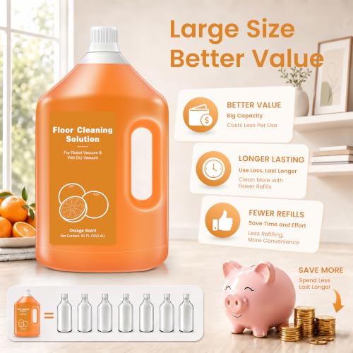 Image of 82 FL OZ /2.4 L Orange Floor Cleaning Solution Compatible with Dreame Cleaning Solution - Low Foam, Subtly Fragrant Floor Cleaner for All Wet /Dry Vacuum Mop Cleaner & Robot Vacuums with Mopping