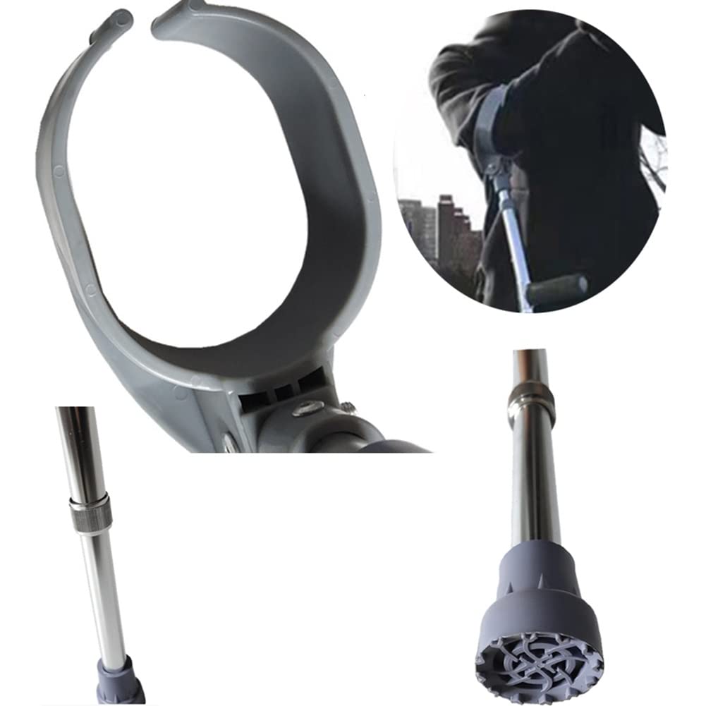 Coppia di stampelle per avambraccio per Adulti con Polsino Chiuso Girevole, stampelle canadesi in Alluminio Pieghevoli Leggero, stampelle Ortopediche Regolabili, Grigio