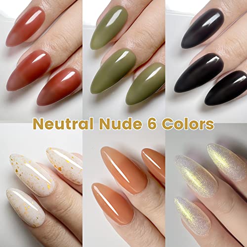YTD Likomey UV Nagellack Shellac Set,6 Farben Transluzent mit Base und Top Coat Kit,Farbgel für Gelnägel Maniküre Jelly… – Bild 3