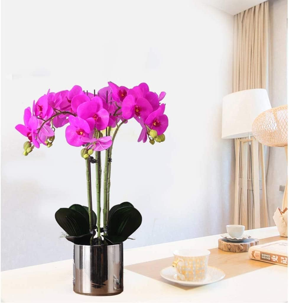 DFGHNBVC Artificial Orchid Orchids Artificial Silk Artificial Flower 55Cm Artificial Phalaenopsis Flowers With Vase Potted Faux Decor Artificial Flower Very Natural.Rose Red